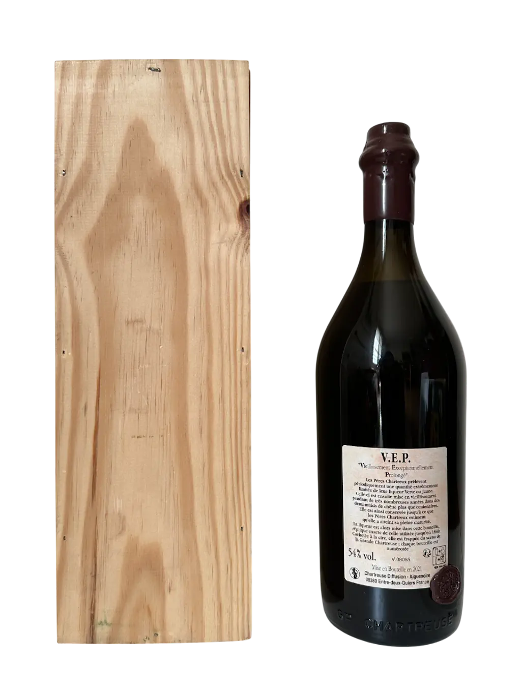 Liqueur Chartreuse VEP Vieillissement Exceptionnellement Prolongé Liqueur Verte fabriquée et mise en bouteille en 2021 par les Pères Chartreux