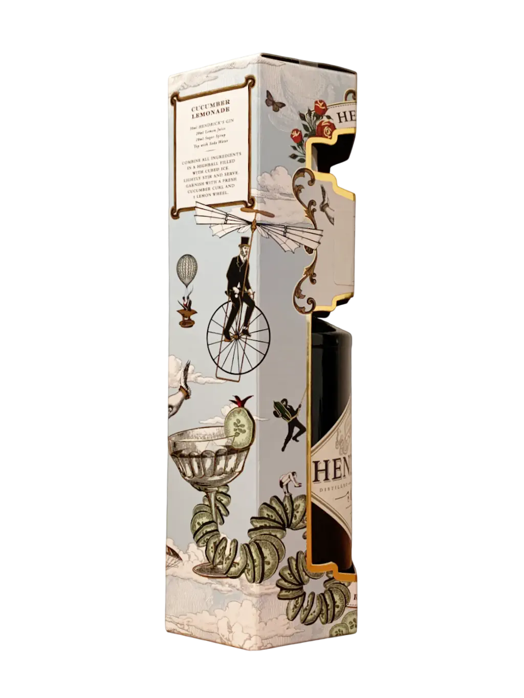 Bouteille de Gin Hendrick's Original dans un coffret avec un trancheur de concombre