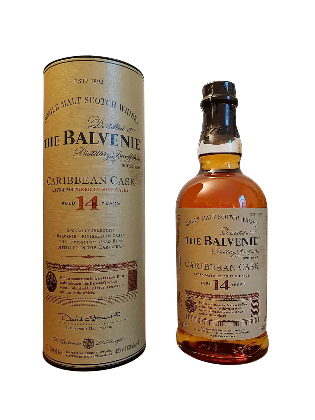 Single Malt Scotch Whisky The Balvenie Caribbean Cask Extra Matured in Rum Casks aged 14 years