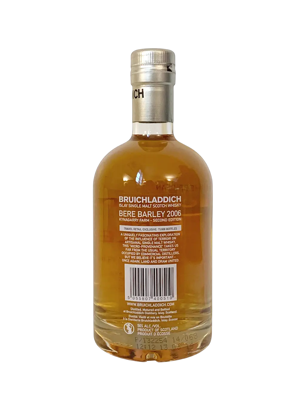 Bruichladdich Bere Barley 2006 Kynagarry farm, Achaba and Achfad fields. Unpeated Islay single malt Scotch whisky