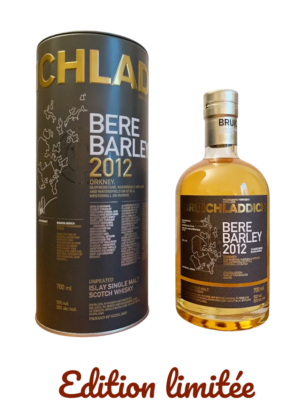 Bruichladdich Unpeated Islay Single Malt Scotch Whisky Bere Barley 2012 made from Orkney grown Bere Barley