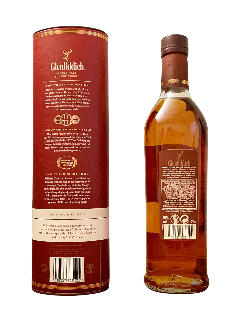 Glenfiddich single malt Scotch whisky aged 15 years unique solera reserve