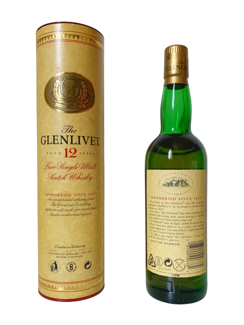 The Glenlivet aged 12 years pure single malt Scotch whisky unhurried since 1824