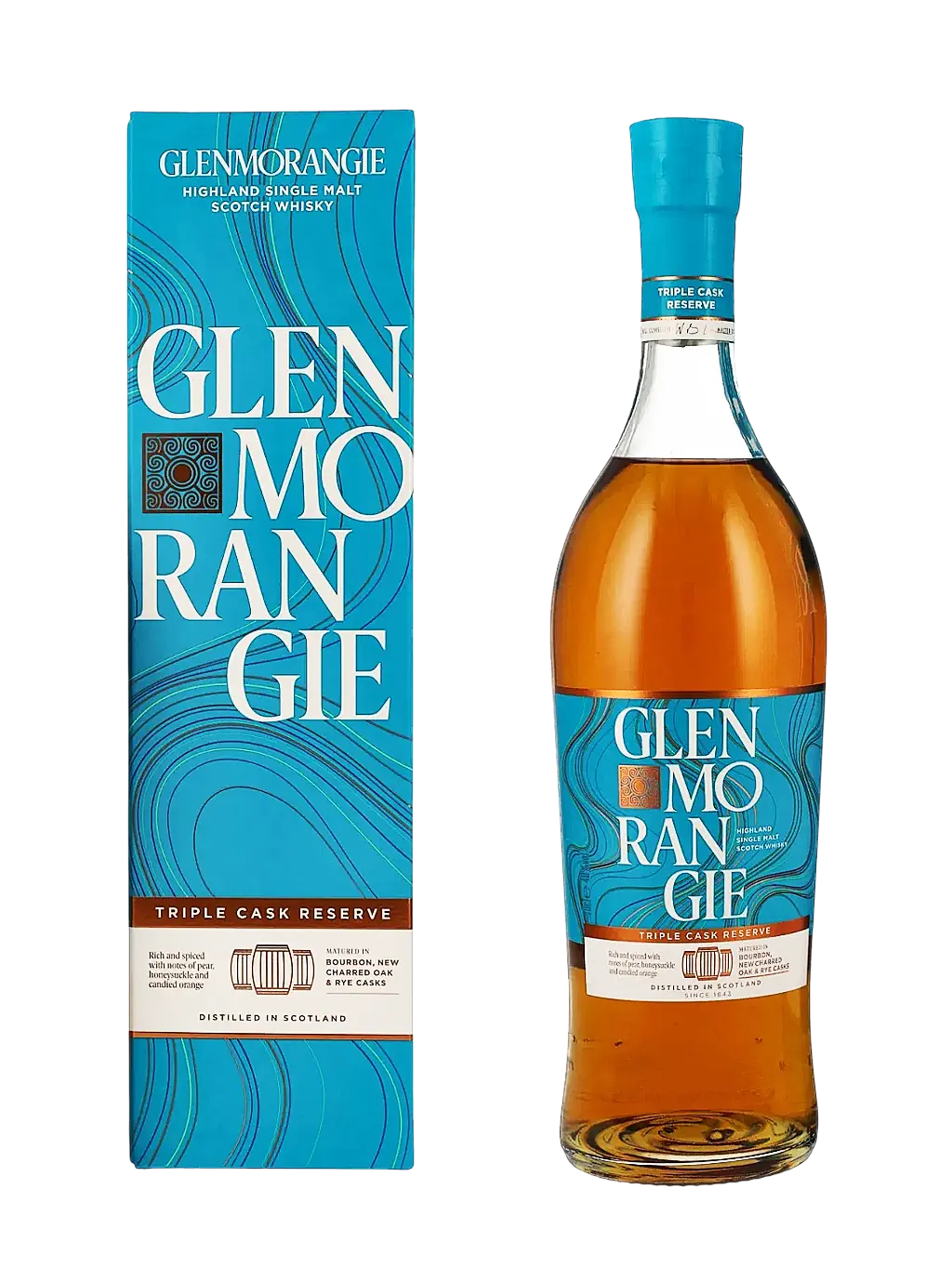 Glenmorangie Highland single malt Scotch whisky Triple Cask Reserve matured in bourbon, new charred oak and rye casks
