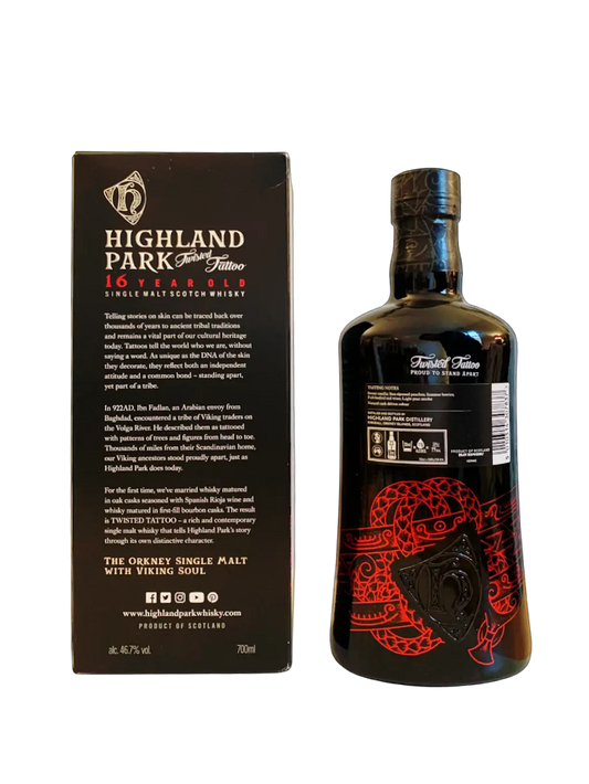 Highland Park Single Malt Scotch Whisky 16 year old Twisted Tattoo Rich and Full Bodied