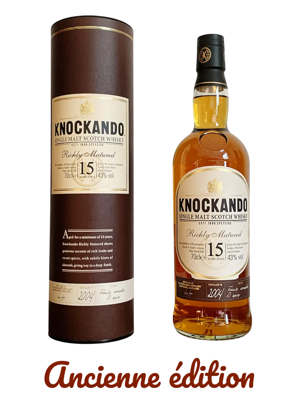Knockando single malt Scotch whisky Richly Matured 15 years old distilled in 2004 and bottled in 2019