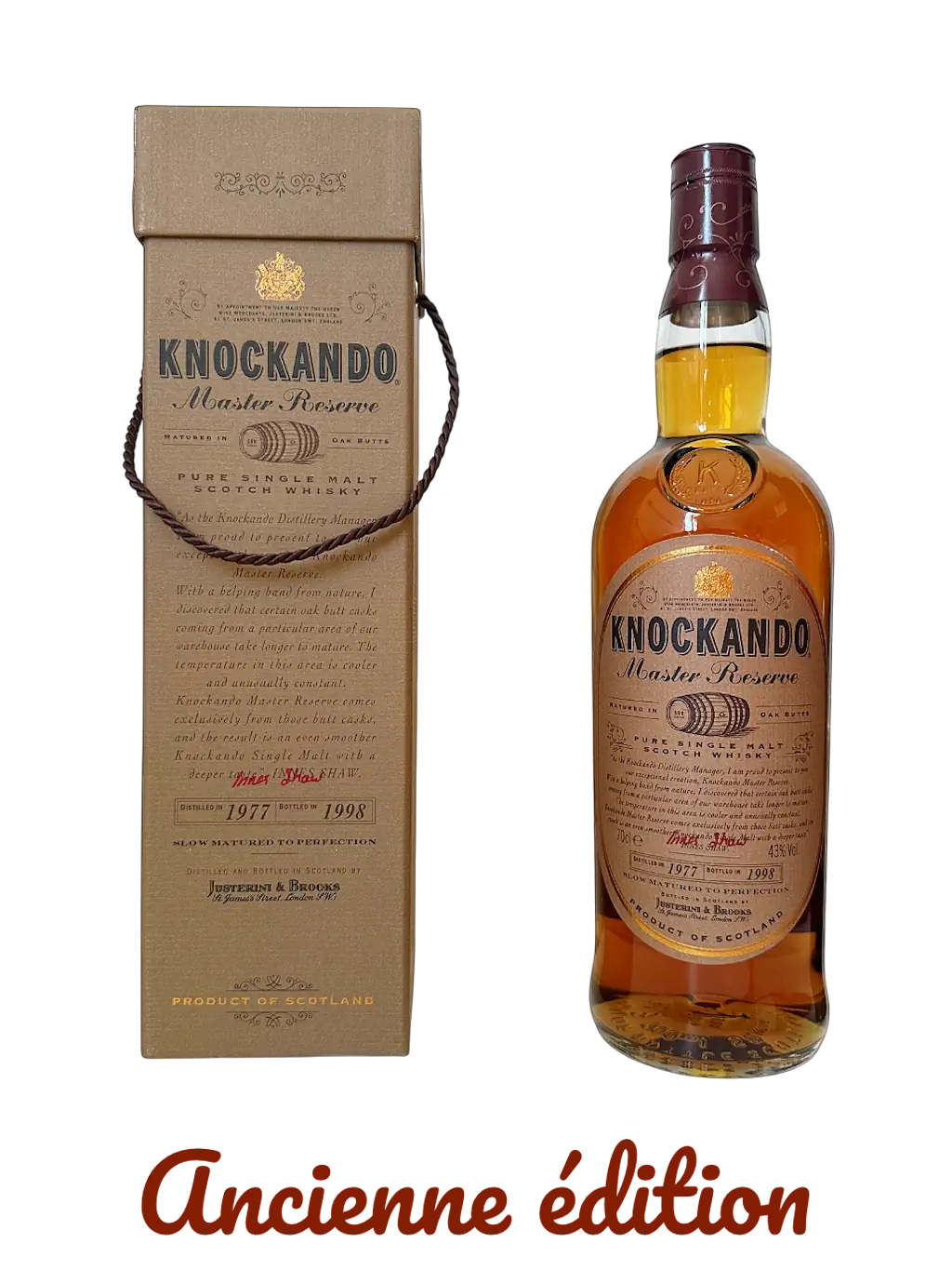 Knockando Master Reserve pure single malt Scotch whisky distilled in 1977 bottled in 1998 aged 21 years