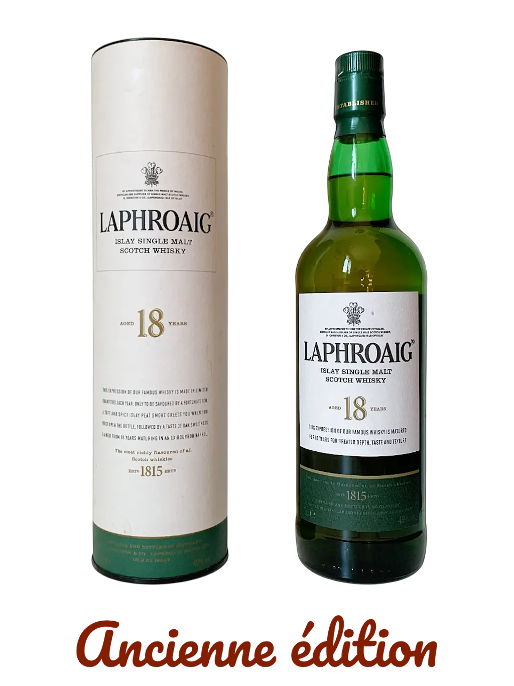 Laphroaig Islay single malt Scotch whisky aged 18 years. The most richly flavoured of all Scotch whiskies.