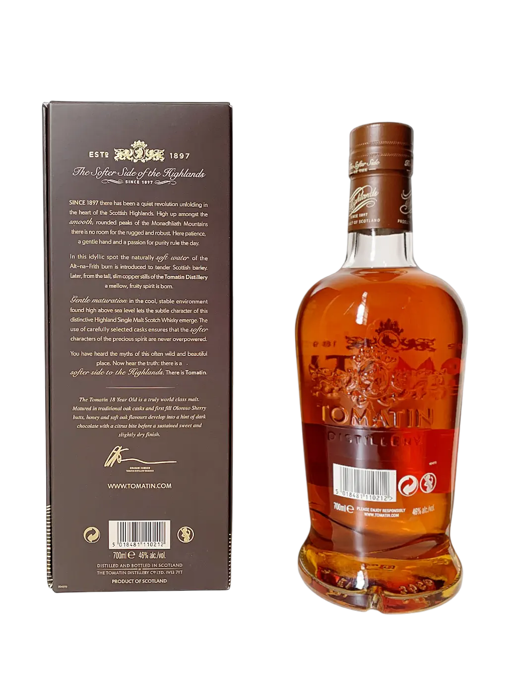 Tomatin Highland single malt Scotch whisky aged 18 years final maturation in oloroso sherry butts