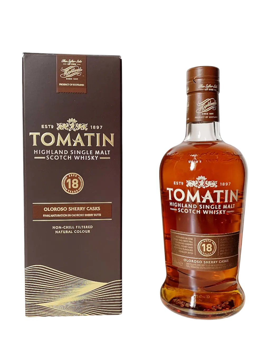 Tomatin Highland single malt Scotch whisky aged 18 years final maturation in oloroso sherry butts