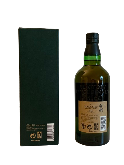 The Hakushu single malt whisky aged 18 years distilled at Hakushu distillery surrounded by forest at the foot of the Southern Japanese Alps