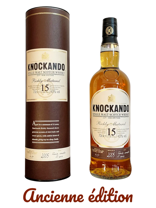 knockando single malt Scotch whisky richly matured aged 15 years distilled in 2005 bottled in 2020