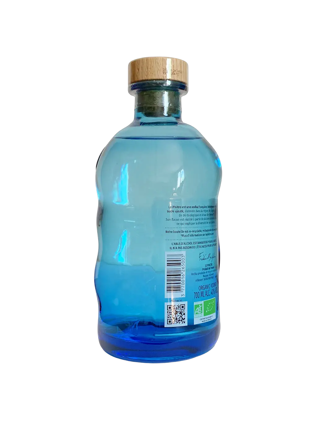 Vodka Francaise Le Philtre Organic réalisée à partir de blé issu de l'agriculture biologique