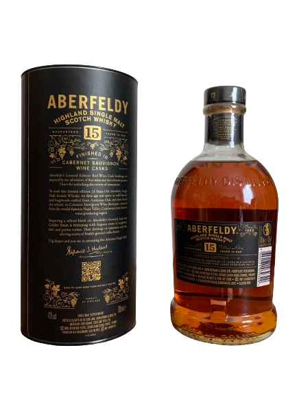 Aberfeldy Highland Single Malt Scotch Whisky 15 years old Finished in Cabernet Sauvignon wine casks from Napa Valley Limited Edition