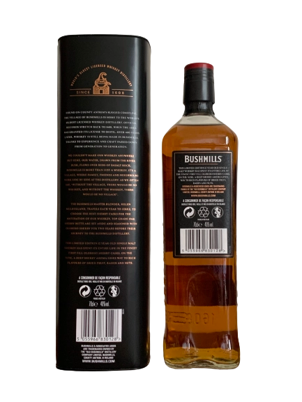 Bushmills Single Malt Irish Whiskey aged 12 years in first fill sherry casks. An Exclusive Edition