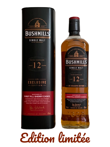 Bushmills Single Malt Irish Whiskey aged 12 years in first fill sherry casks. An Exclusive Edition