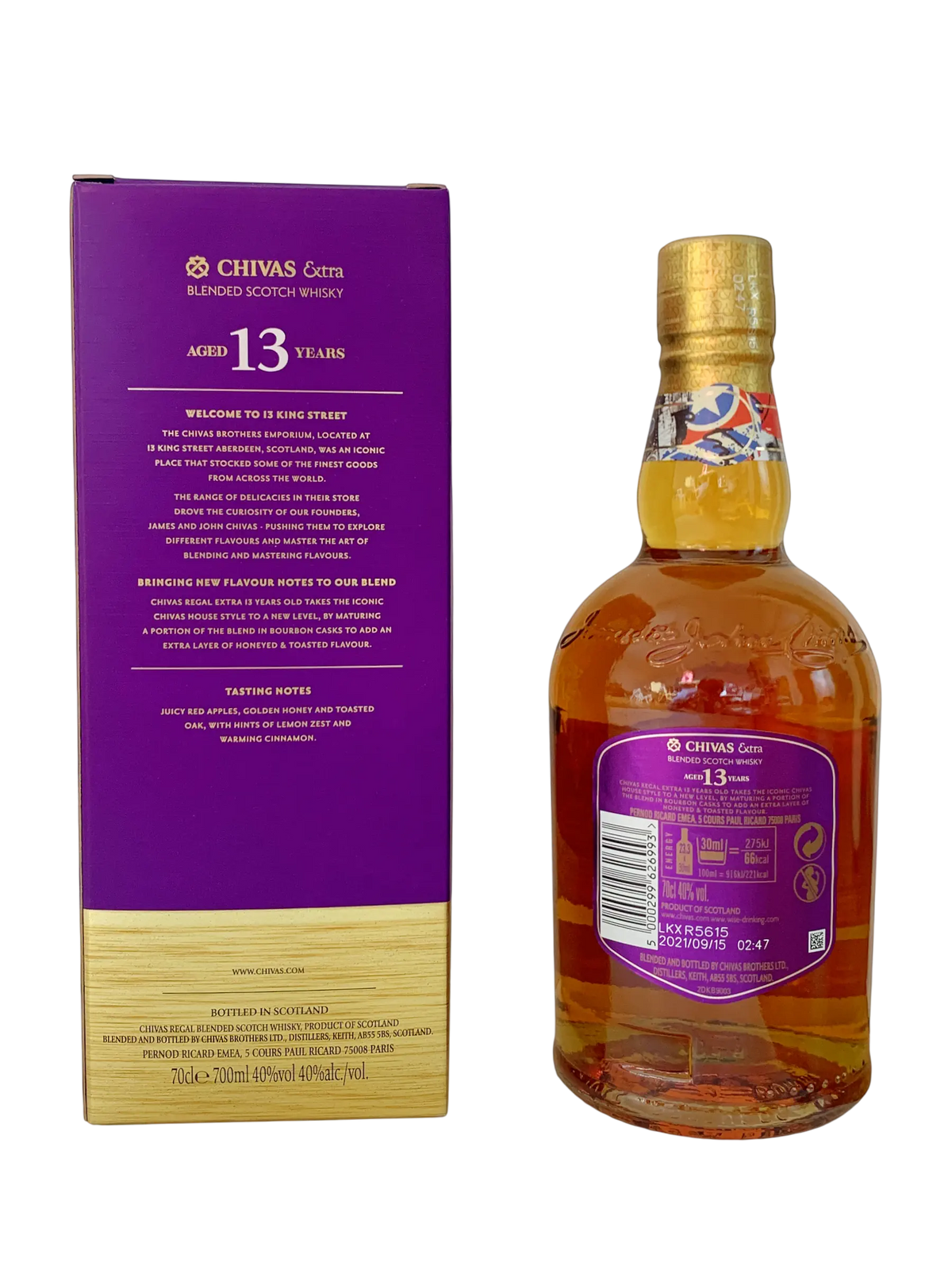 Blended Scotch whisky Chivas Regal Extra aged 13 years selectively matured in bourbon casks