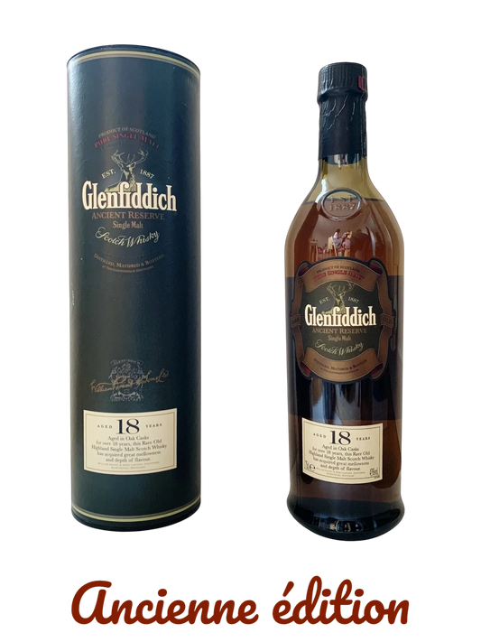 Pure single malt Glenfiddich ancient reserve aged 18 years in oak casks