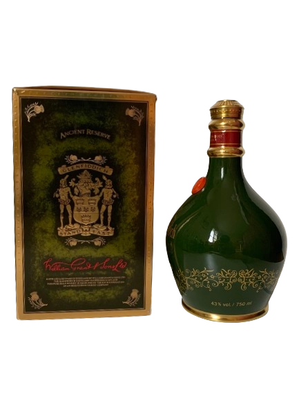 Ancient Reserve Scotch Whisky aged 18 years distilled and bottled at the Glenfiddich Distillery in green ceramic decanter