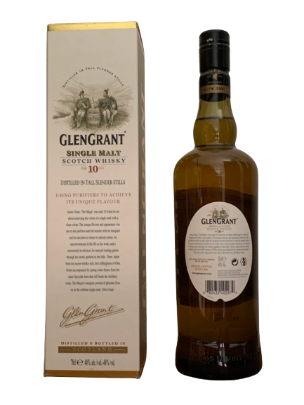 Single Malt Scotch Whisky Glengrant 10 ans distilled in tall slender stills