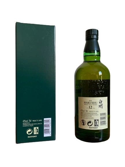 The Hakushu Single Malt whisky aged 12 years produced by Suntory Product of Japan