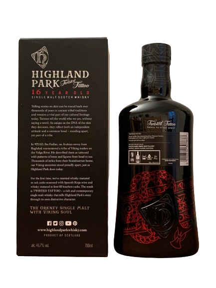 Highland Park Single Malt Scotch Whisky 16 year old Twisted Tattoo Rich and Full Bodied