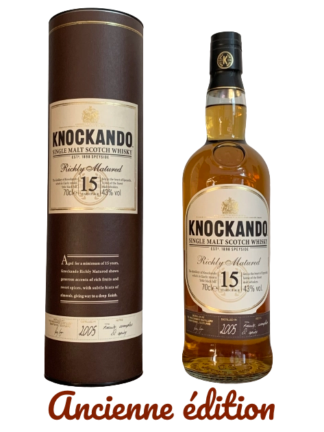 knockando single malt Scotch whisky richly matured aged 15 years distilled in 2005 bottled in 2020