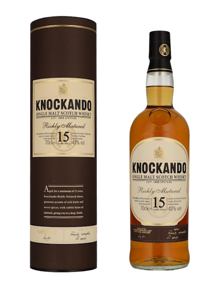 Knockando single malt Scotch whisky richly matured aged for a minimum of 15 years