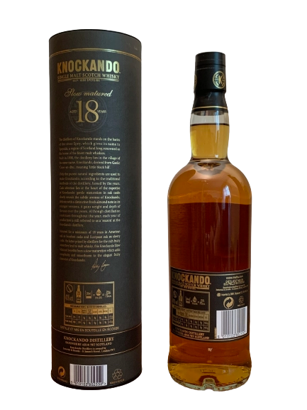 Single malt Scotch whisky Knockando aged 18 years Slow Matured Distilled in 2001 Bottled in 2019