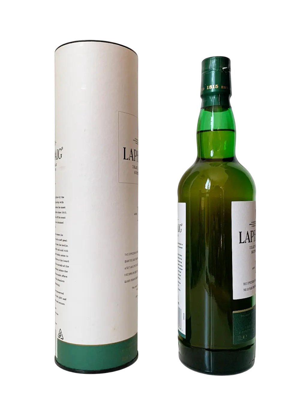 Laphroaig Islay single malt Scotch whisky aged 18 years. The most richly flavoured of all Scotch whiskies.