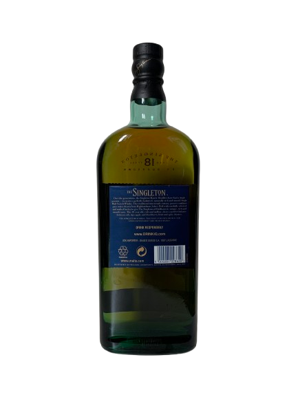 The Singleton single malt Scotch whisky of Dufftown matured for 18 years traditionally batch distilled perfectly balanced, naturally rich and smooth